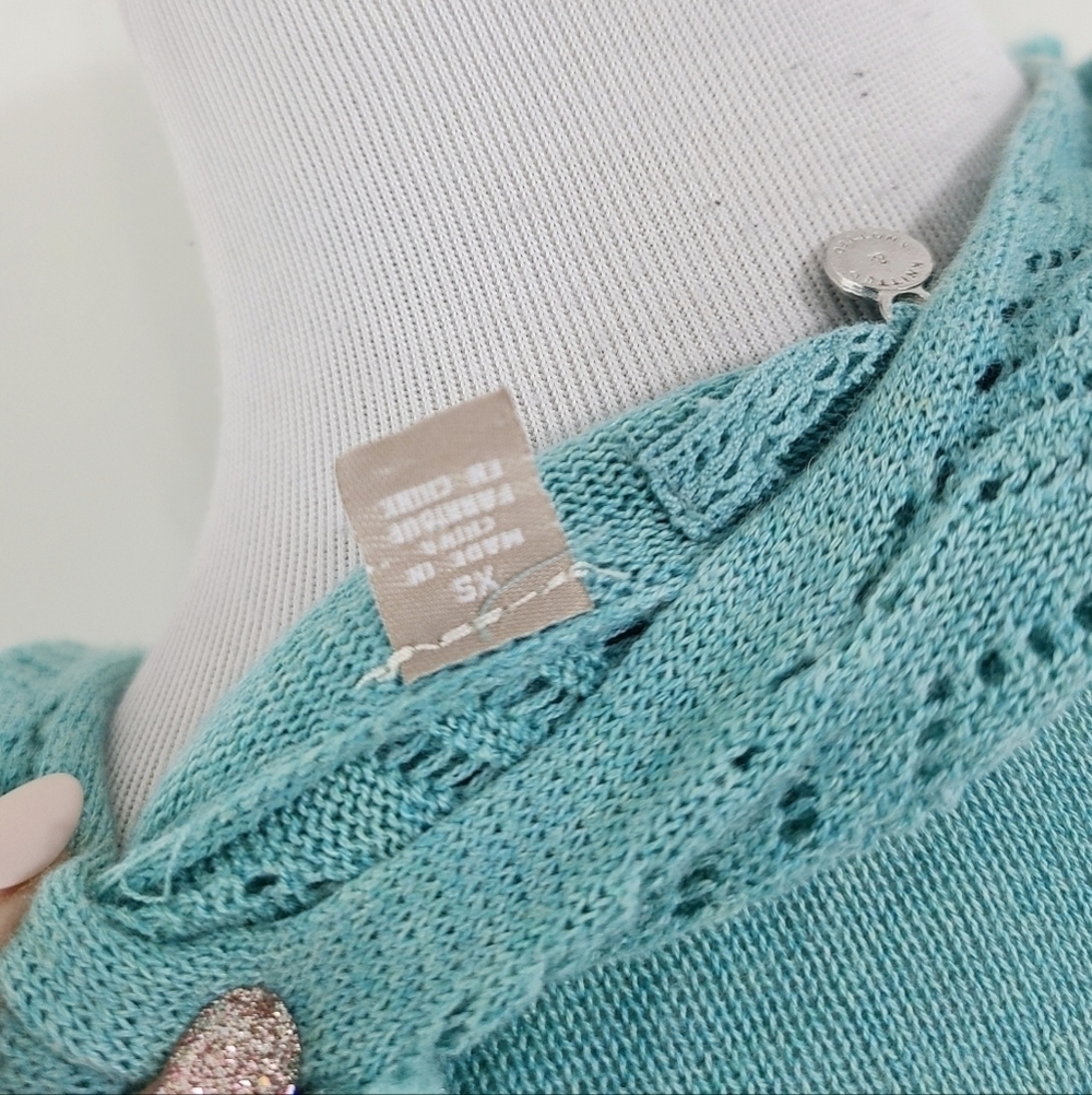 Anthropologie Knitted & Knotted Kose Teal Pom Pom Cardigan - Picture 6 of 6